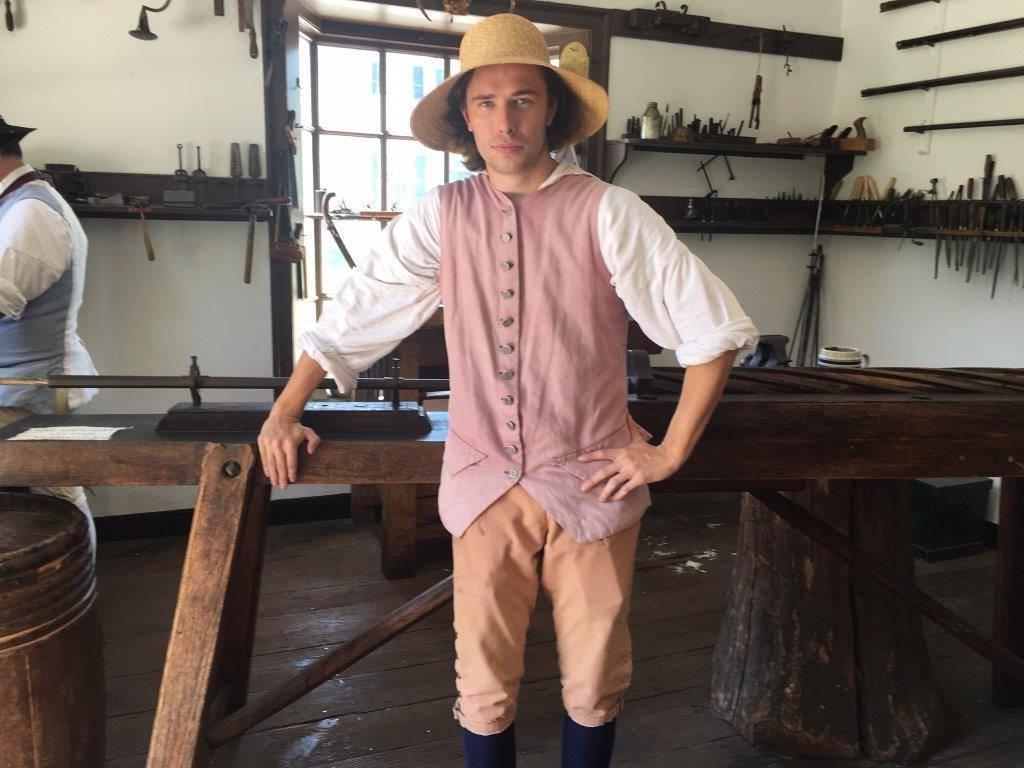 Kyle Bunts in period costume at Colonial Williamsburg